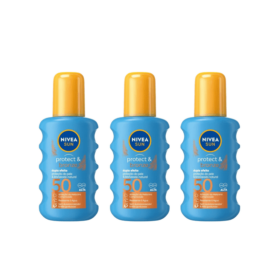 Nivea Sun Protect & Bronze Tan Activating Sun Cream Spray SPF50 200ml / 6.8 fl.oz - 3 Pack