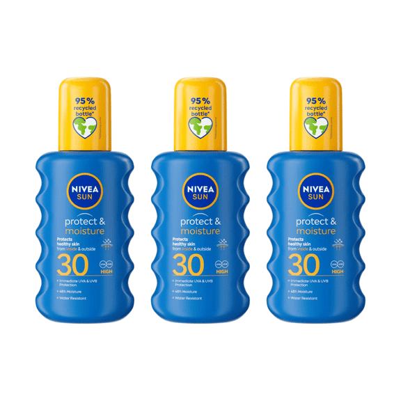 Nivea Sun Protect & Moisture Sun Cream Spray SPF30 200ml / 6.8 fl.oz - 3 Pack