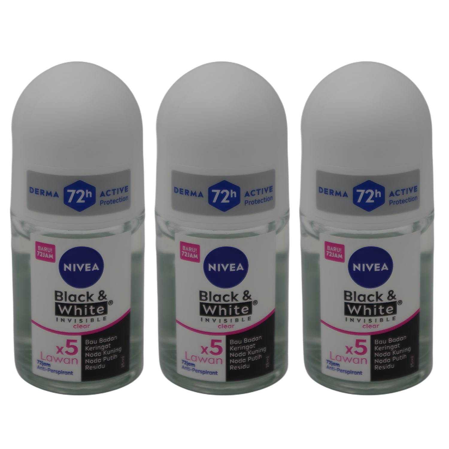 Nivea Women Invisible Roll-On Deodorant, Helps Reduce White Marks and Yellow Stains on Clothes, Light Clean Scent, 25ml - Pack of 3
