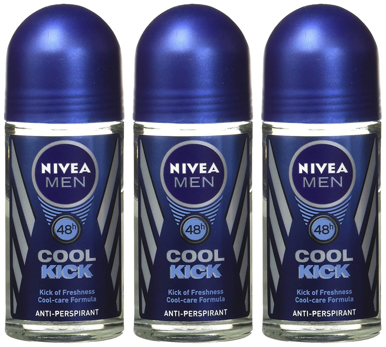 Nivea for Men Cool Kick 48 Hr. Anti-perspirant Roll-on Deodorant. 50 Ml Pack of 3