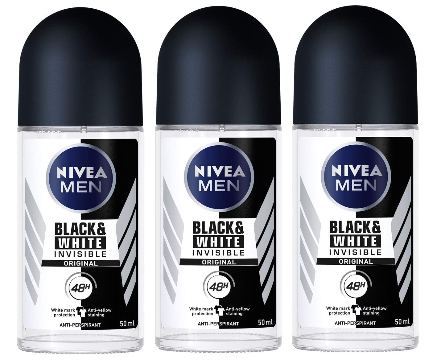 NIVEA for Men Invisible Black and White Deodorant Roll-On, 48 Hour