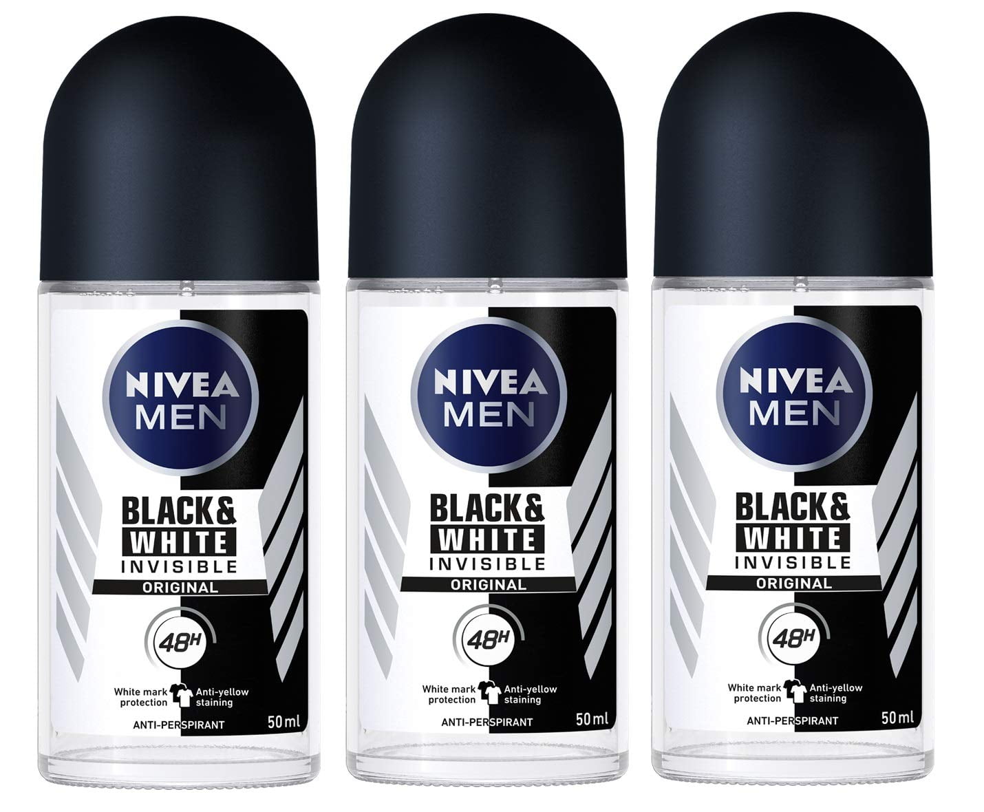 NIVEA for Men Invisible Black and White Deodorant Roll-On, 48 Hour