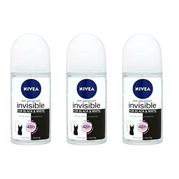 Nivea for Women Deodorant Roll On 1.69 oz - 3 Pack Invisible B&W Clear