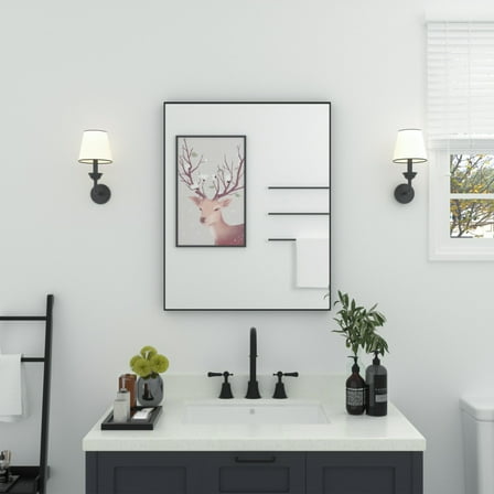 Niveal 24" x 30" Mirror for Wall Rectangular Framed Wall Mirror,Makup Mirror,Vanity Mirror for Room/Bathroom Black