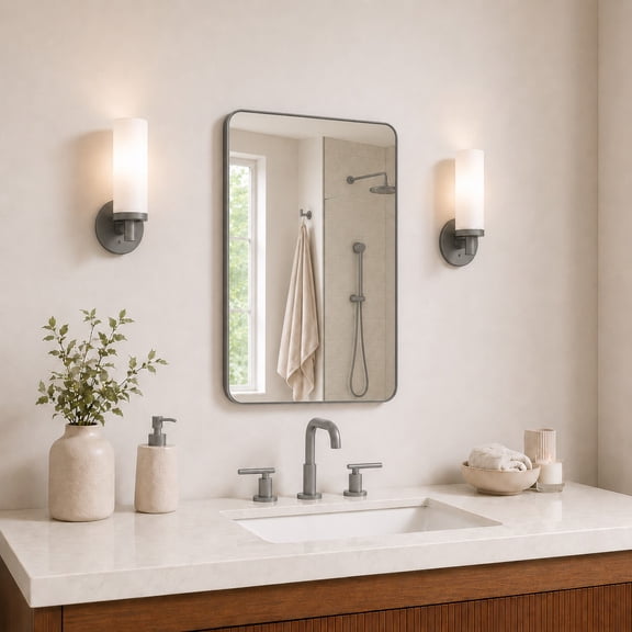 Niveal 24" x 36" Rounded Corner Mirror, Rectangular Aluminum Framed Wall Mirror Gun Grey, Vanity Mirror for Bedroom,Bathroom,Living Room