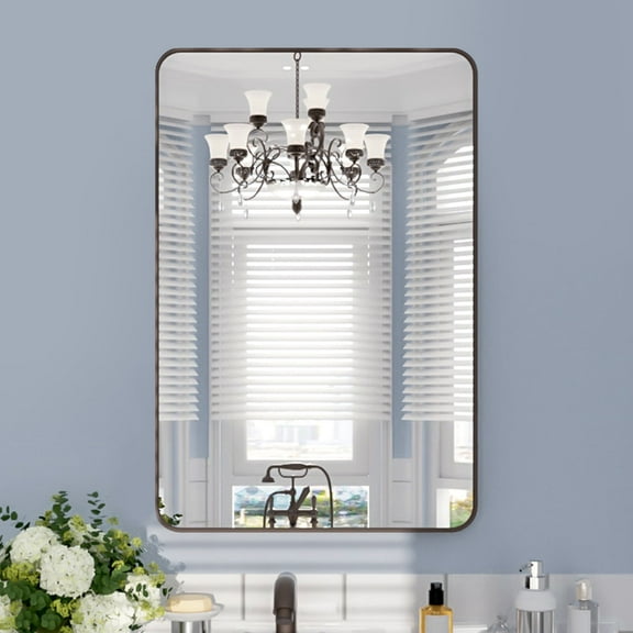 Niveal 24" x 36" Rounded Corner Mirror, Rectangular Aluminum Framed Wall Mirror Oil-Rubbed Bronze, Vanity Mirror for Bedroom,Bathroom,Living Room