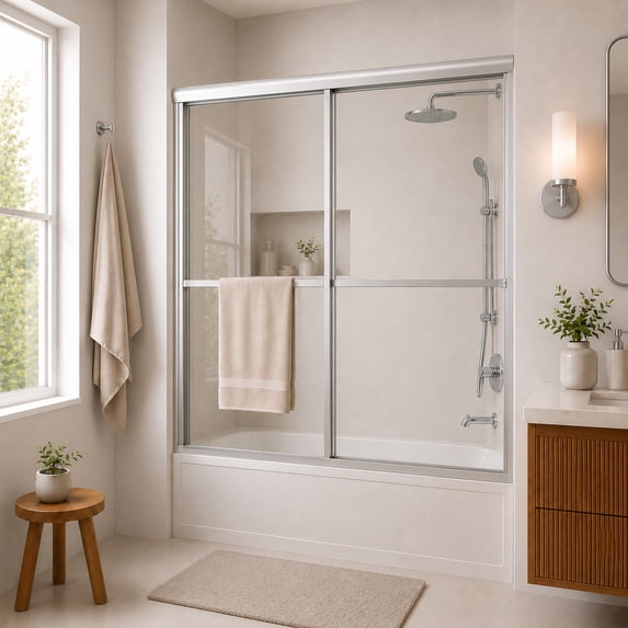 Niveal 55"-59" W x 56" H Framed Double Sliding Tub Door Clear Glass,Silver Finish