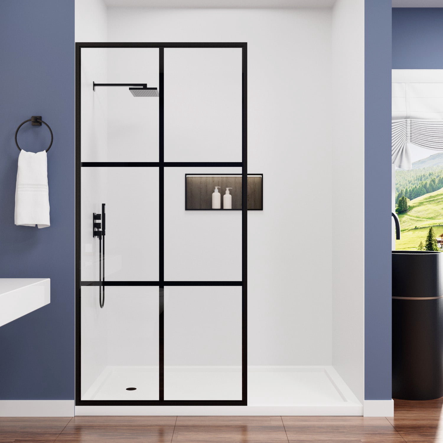 Window Shower Screen Niveal Framed Shower Glass Panel,34