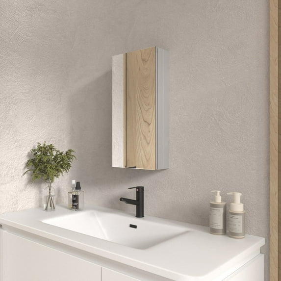 Niveal Square Concord Medicine Cabinet 12×24in Silver Aluminum Framed Medicine Cabinet with Mirror for Bathroom