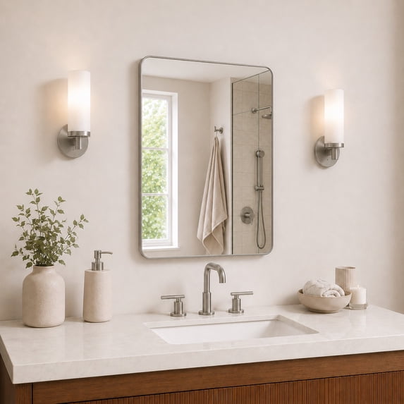 Niveal Wall Mirror 30" x 36" Rectangular Rounded Corner Mirror Aluminum Framed Vanity Mirror for Make up
