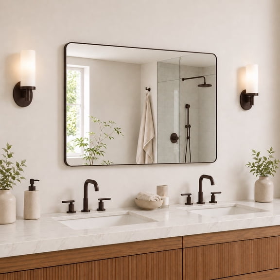 Niveal Wall Mirror for Bathroom,48" x 36" Oil-Rubbed Bronze Bathroom Mirror,Anodized Aluminum Frame with Rounded Corner, Rectangle Wall Mounted Mirror Decorative for Bathroom