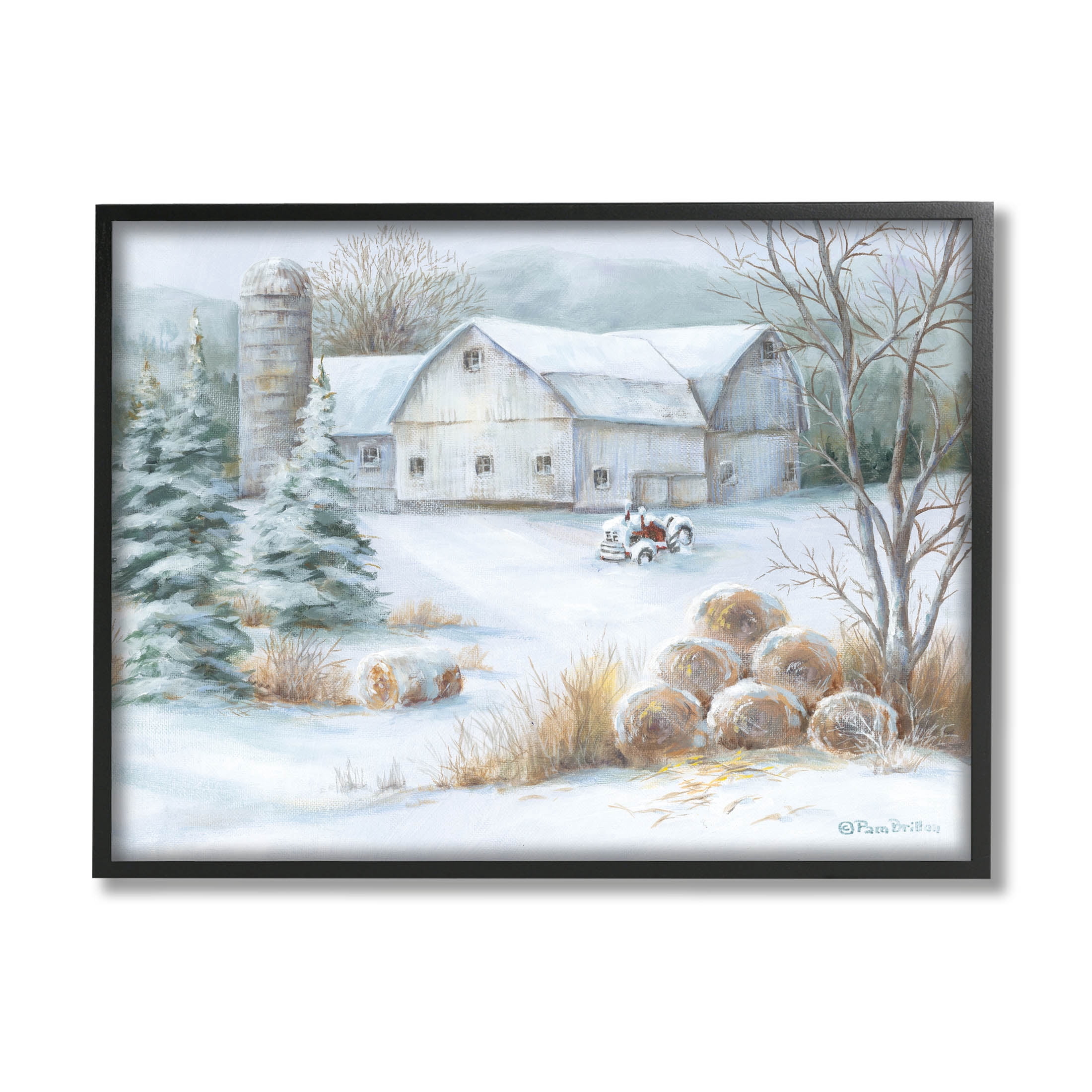 Niveous Country Barn Snow Scene Landscape Painting Black Framed Art Print Wall Art