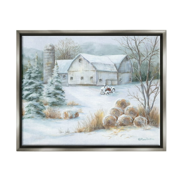 Niveous Country Barn Snow Scene Landscape Painting Luster Gray Framed Art Print Wall Art