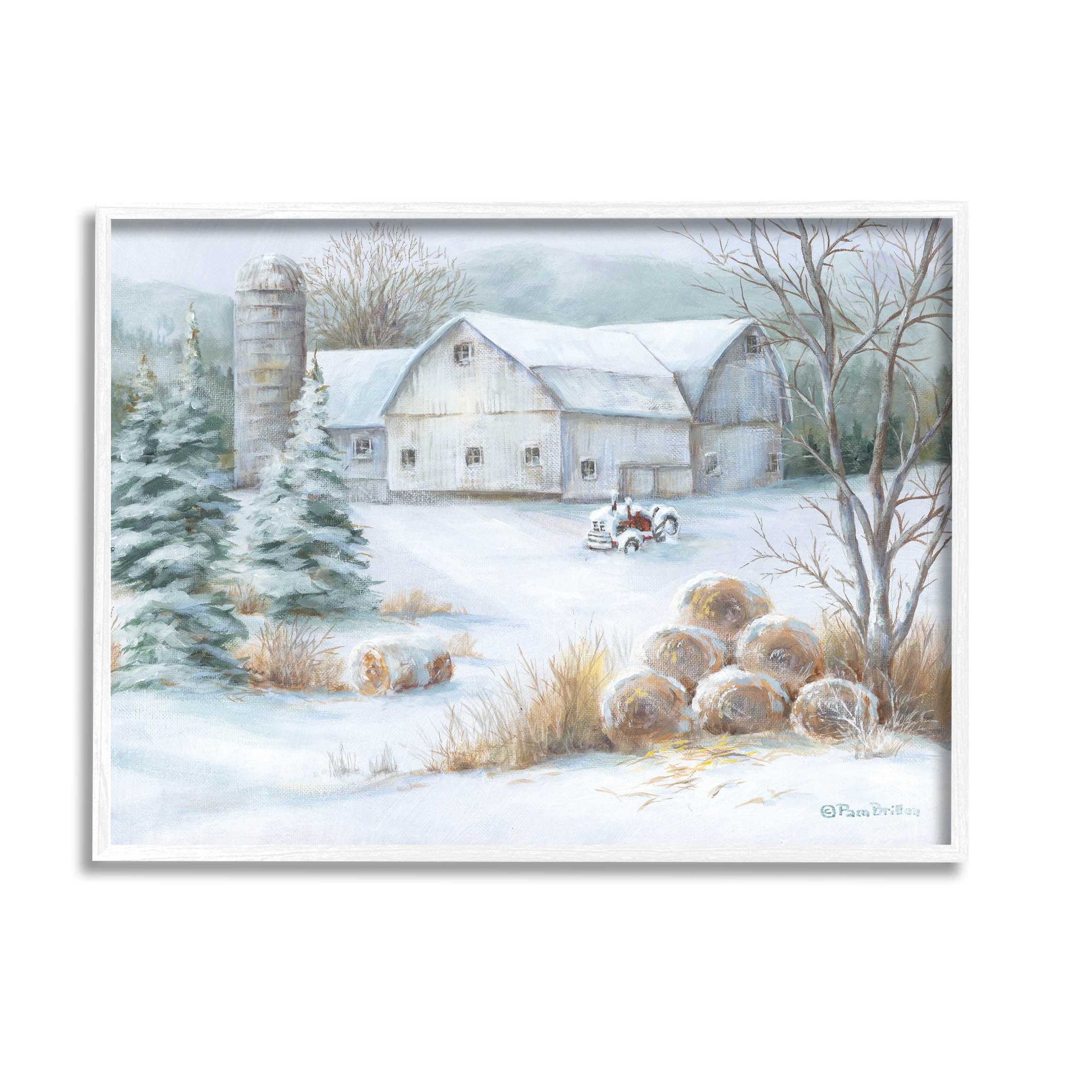 Niveous Country Barn Snow Scene Landscape Painting White Framed Art Print Wall Art