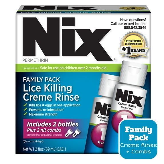 Nix Lice Killing Creme Rinse Family Pack, 2 Bottles x 2 fl oz each & 2 Combs