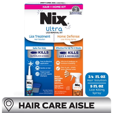 Nix Ultra Lice Removal Kit, 3.4oz Lice Treatment Hair Solution & Comb + 5oz Home Bedbug Spray, 1 Kit