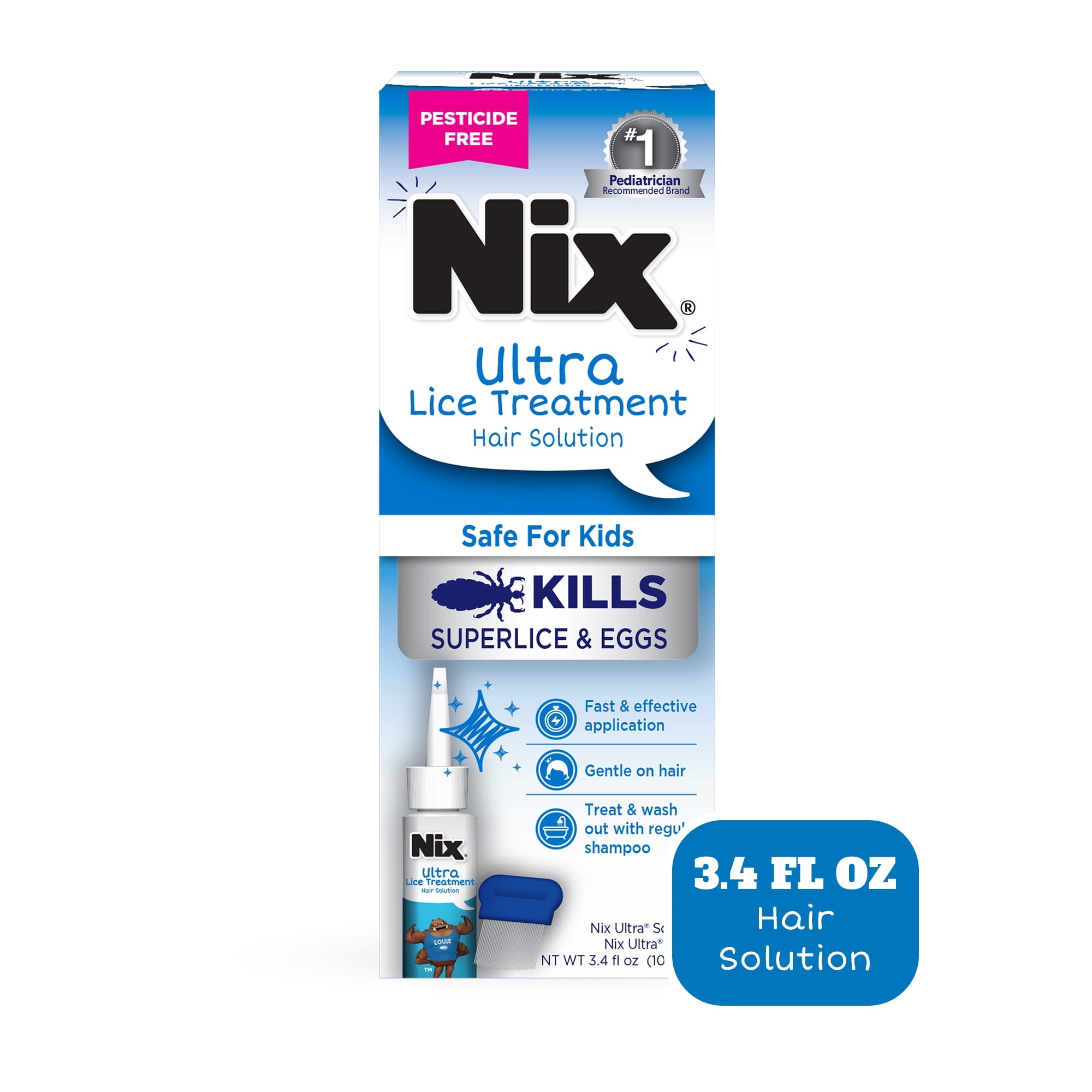 Nix Ultra Lice Removal Kit, Lice Treatment Hair Solution, 3.4 fl oz \u0026Removal Comb