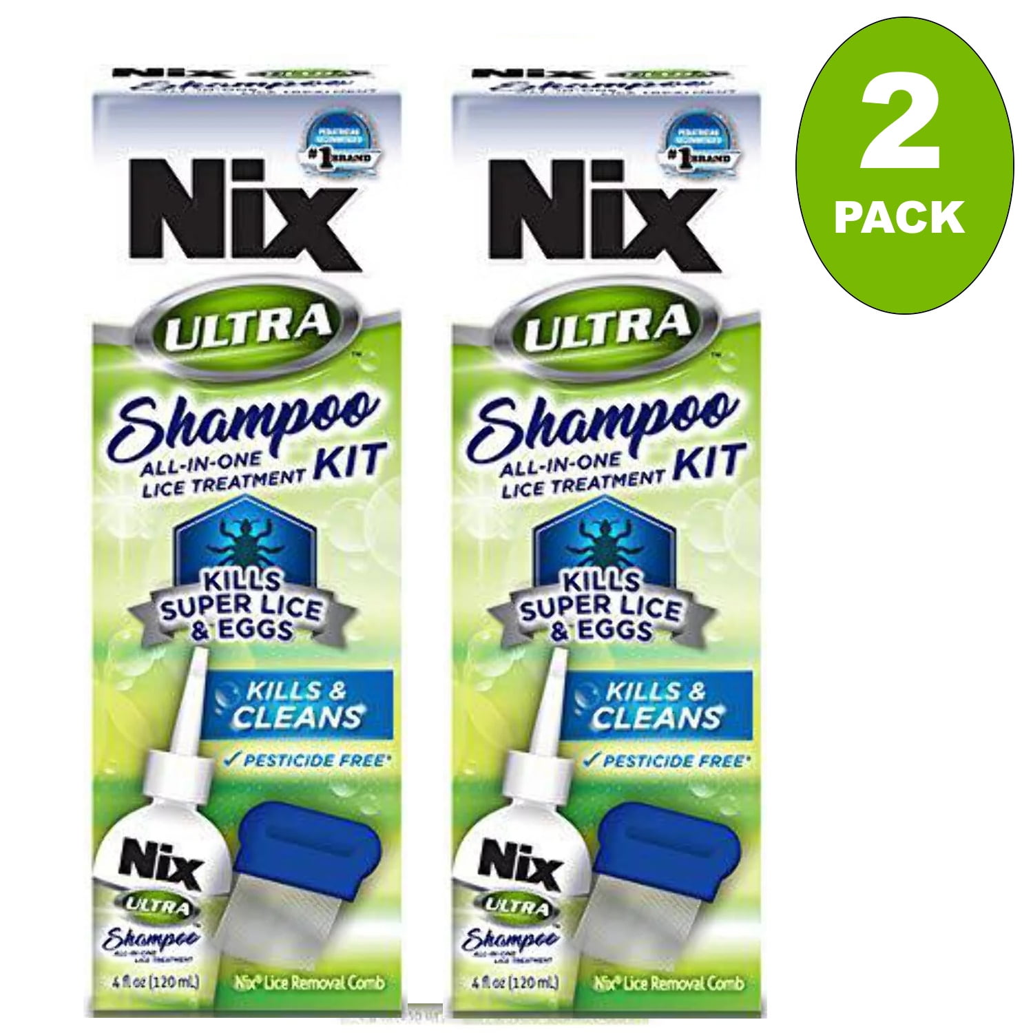 Nix Ultra Superlice Treatment, AllinOne Shampoo, 3 fl oz each & Lice Removal Comb, 2 PACK