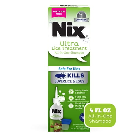 Nix Ultra Superlice Treatment, All-in-One Shampoo, 4 fl oz & Lice Removal Comb