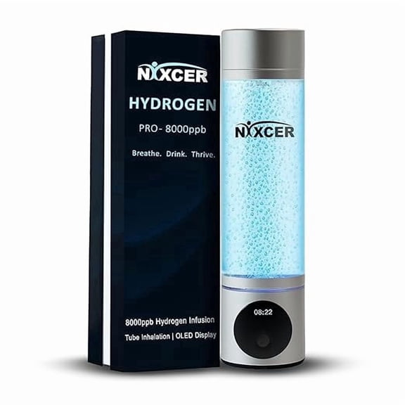 Nixcer Hydrogen Pro Water Bottle, 8000PPB H2, OLED, SPE/PEM Tech, Type C-C , Dual Mode, Portable Hydrogen Generator for Drinking & Inhalation Wellness, Gym, Travel, Gift