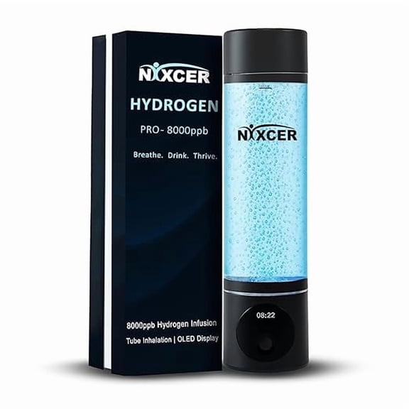 Nixcer Hydrogen Pro Water Bottle, 8000PPB H2, OLED, SPE/PEM Tech, USB-C, Dual Mode, Portable Hydrogen Generator for Drinking & Inhalation  Wellness, Gym, Travel, Gift Black