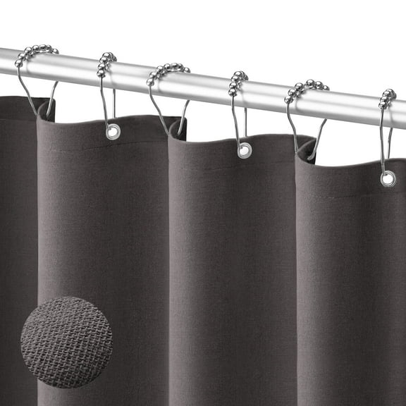NixiYa Linen Shower Curtain Farmhouse Waterproof Heavy Duty Fabric Shower Curtain for Bathroom,72"x72",Dark Gray