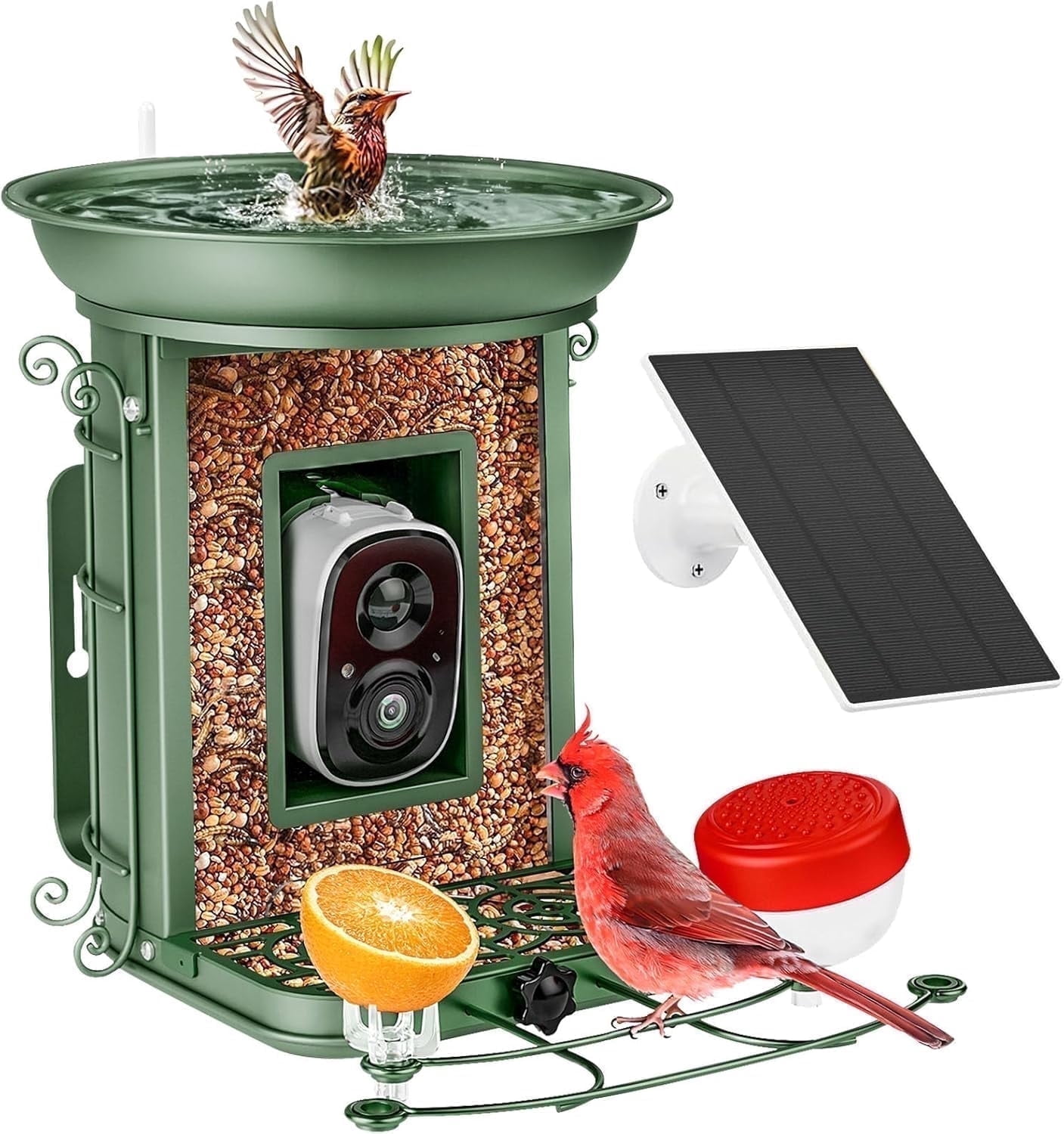 NixiYa Smart Bird Feeder with Camera and Bird Bath, Solar Powered Outdoor Feeder, AI Bird Identification, App Notifications