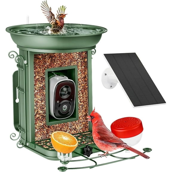 NixiYa Smart Bird Feeder with Camera and Bird Bath, Solar Powered Outdoor Feeder, AI Bird Identification, App Notifications