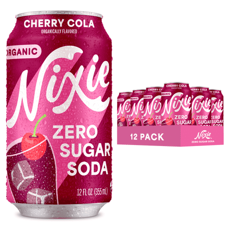 Nixie Organic Zero Sugar Soda, Cherry Cola, Healthy Soda Pop, Non-GMO, 0 Sugar, 0 Calories, 40mg Caffeine, 12oz Cans (12 Pack)