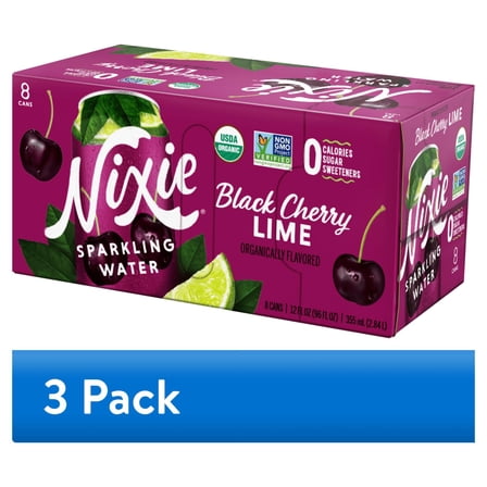 (3 pack) Nixie Sparkling Water Black Cherry Lime, 12 fl oz