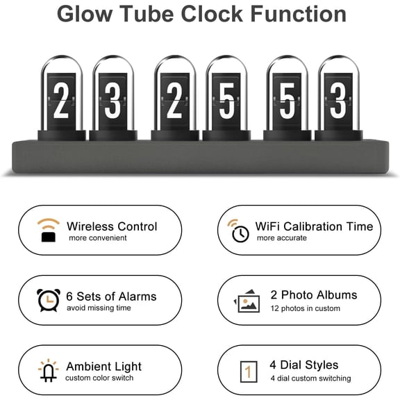Nixie Tube Clock Kit, IPS Color Screen Desk Digital Clock, Glow Tube Nixie Clocks with Web Control/WiFi Accurate Timing/Custom Dial/6 Digital Alarm/12 Pictures/Ambient Light Regulate$$