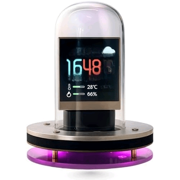 Nixie Tube Clock | Smart App Control Digital Clock, Customizable Display Settings, Retro Futuristic Cyberpunk Design Desk Timepiece, Unique Unusual Present for Home or Office, Flask Table Clock