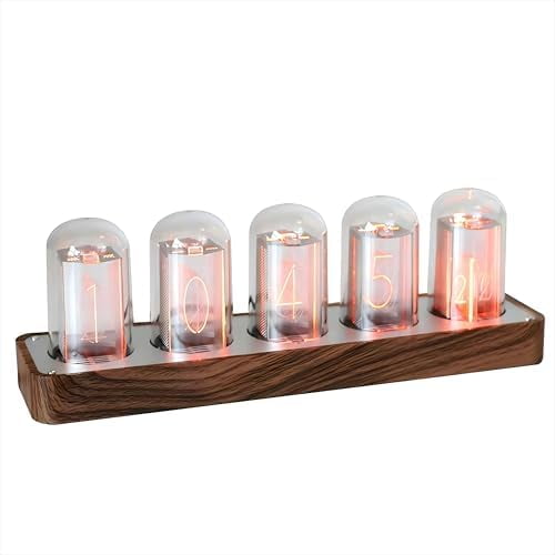 Nixie Tube Clock with Wi-Fi SYNC, Alarm & Timer, 12/24H Display, No Assembly Required - A Retro Gift for Friends (Wood Grain)$$Home Decor, Kitchen, & Other