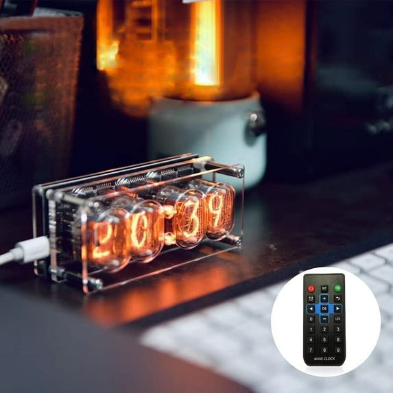 Nixie Tube Clock with IN-12 Tubes, Luminous Clock, Retro Modern Desk Vintage Punk Digital Desktop Creative Ornaments USB Type-C Connection Type