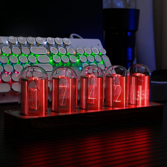 Nixie Tube Clock with Wi-Fi SYNC Alarm Timer Retro Wood Grain Desk Decor