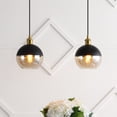 thumbnail image 1 of JONATHAN Y Nixon 7.5" 1-Light Mid-Century Modern Metal/Glass Adjustable Drop Globe LED Pendants, Brass Gold/Black (Set of 2), 1 of 9