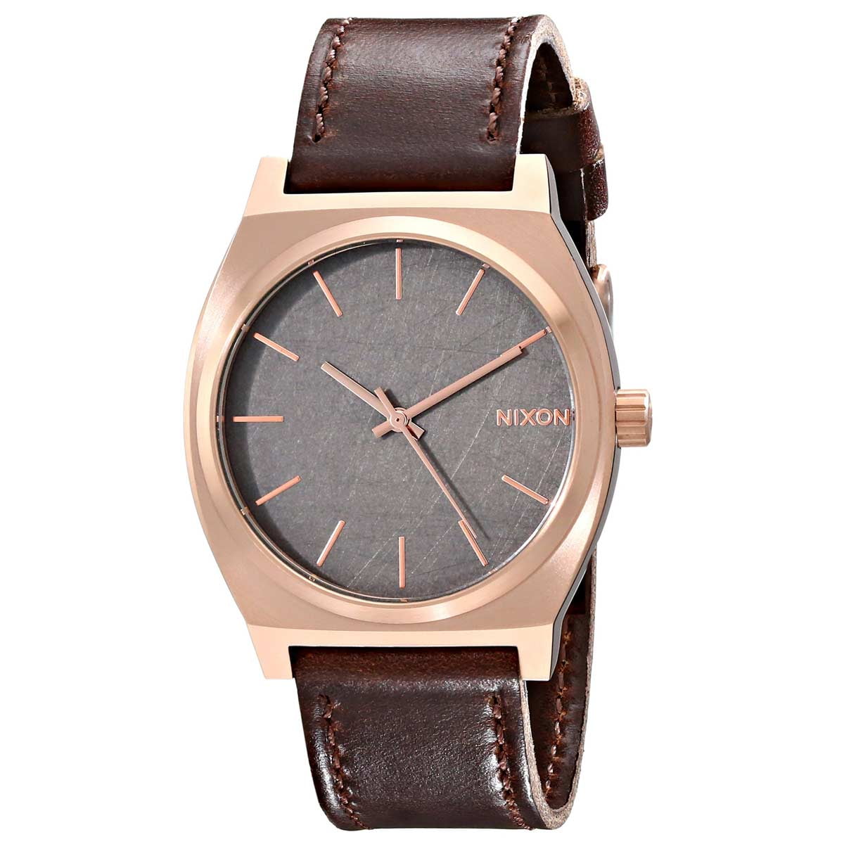 Nixon Men's A0452001 Time Teller Rose Gold Gunmetal Brown Leather Watch ...