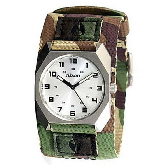 Nixon Men's A590824 Scout White Dial Camouflag Printed Nylon Strap Stainless Steel Watch