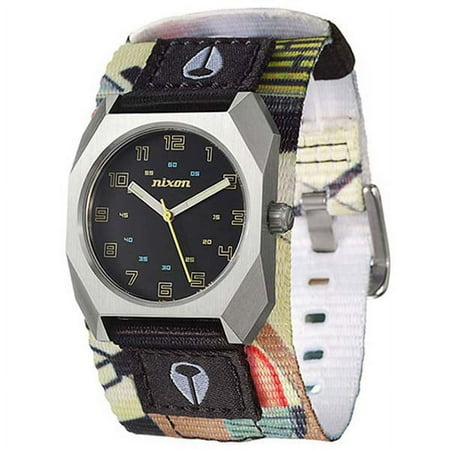 Nixon Men's A590959 Scout Black Dial Multi Colored Printed Nylon Strap Stainless Steel Watch