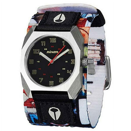 Nixon Men's A590960 Scout Blockade Black Dial Multi Colored Printed Nylon Strap Stainless Steel Watch