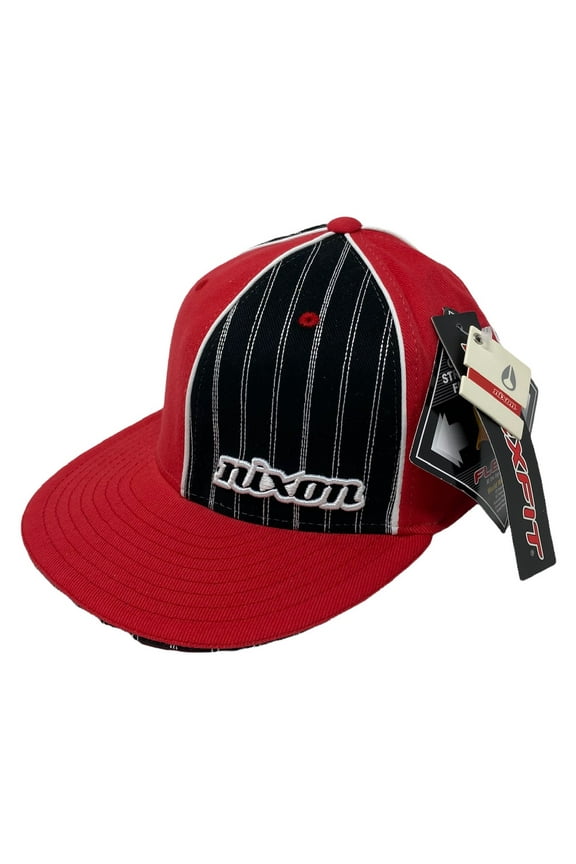 Men's Pinner Colorblock Striped Flex Fit Hat Cap - Red/Black (Large/X-Large)