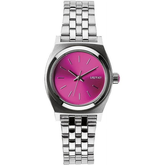 Nixon Women's A399-1972-00 Small Time Teller Pink Sunray Analog Display Quartz Watch, Silver Stainless Steel Band, Round 26mm Case