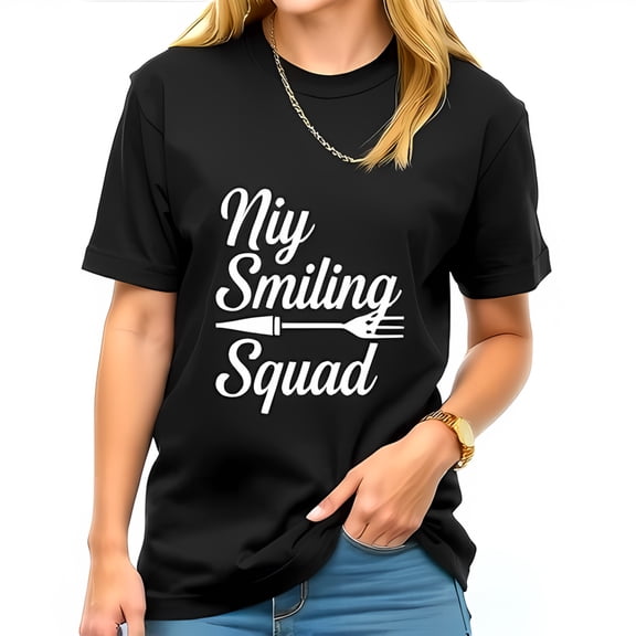 Niy Smiling Squad Cotton Short Sleeve T-Shirt - Fun Fork Design Casual Style Perfect for Lovers