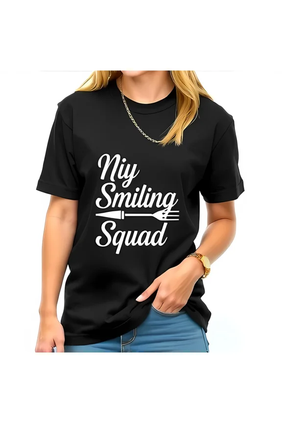 Niy Smiling Squad Fun Playful Fork Inspired Graphic Illustration Unisex T-Shirt, up to size 5XL