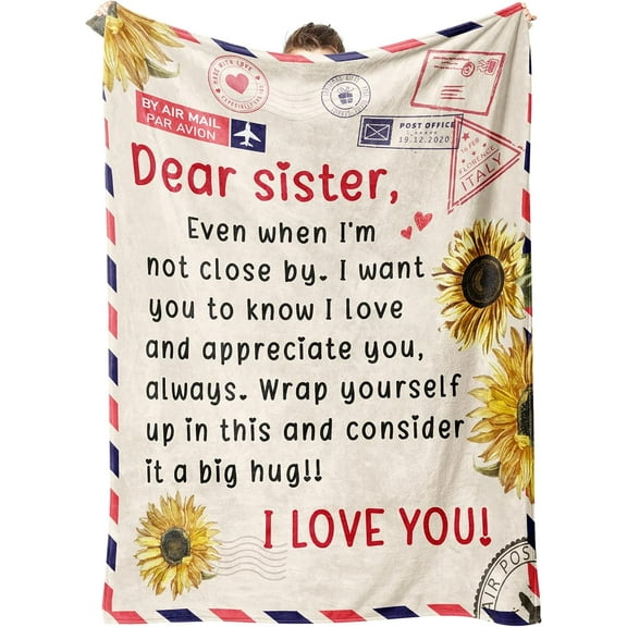 Niyewsor Sister Birthday Gifts Sister Gifts Blanket Sisters Gift from Sis Present for Sisters on Mothers Day Christmas Dear Sis Airmail Throw Blanket 60" * 50"