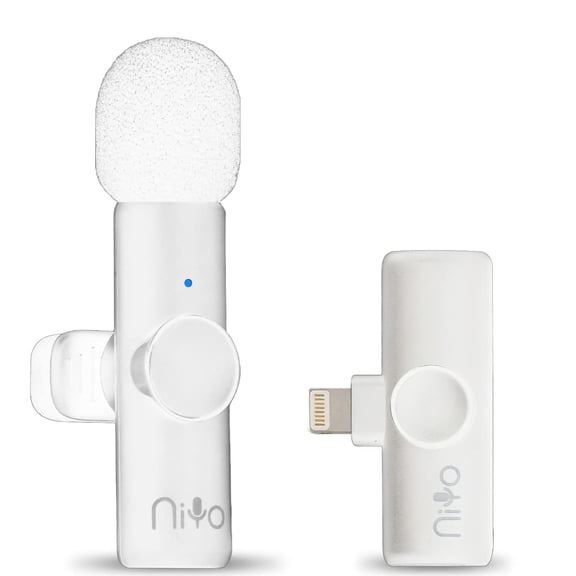 Niyo Wireless Lapel Microphone - Professional Video Recording Mic, Lightweight Lapel Mic for iPhone, Noise Reduction Clip-on Microphones for Video Bloggers, Interviewers, Content Creators (White)