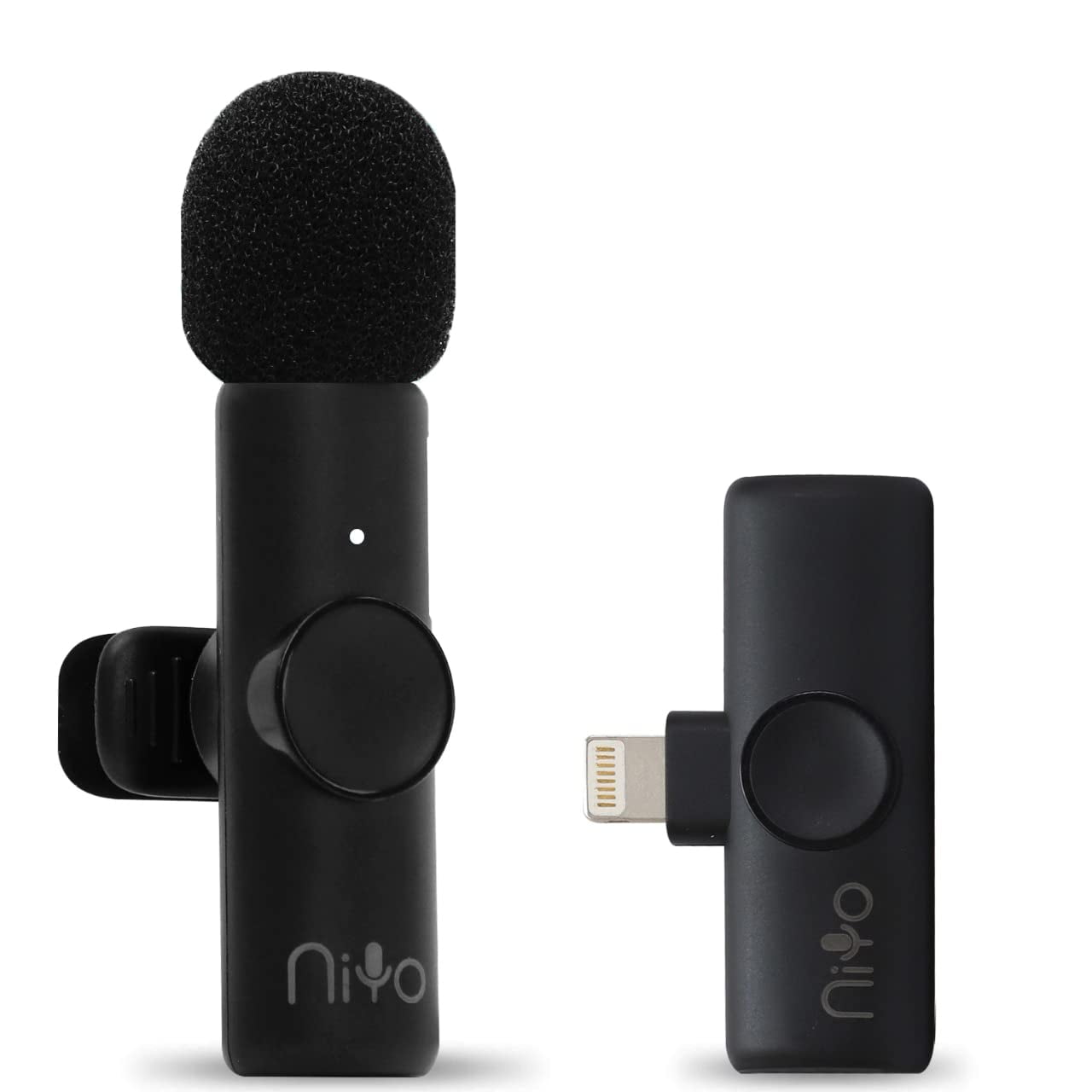 Niyo Wireless Lapel Microphone - Professional Video Recording Mic, Lightweight Lapel Mic for iPhone, Noise Reduction Clip-on Microphones for Video Bloggers, Interviewers, Content Creators (Black)
