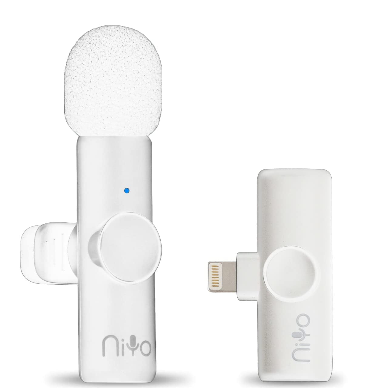 Niyo Wireless Lapel Microphone - Professional Video Recording Mic, Lightweight Lapel Mic for iPhone, Noise Reduction Clip-on Microphones for Video Bloggers, Interviewers, Content Creators (White)