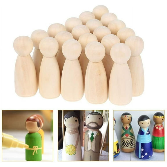 Niyofa 20PCS Wooden Peg Dolls Unfinished 65X23MM Wooden Tiny Doll Bodies People Shapes Decorations for Kids Painting Craft Art Projects Peg Game Decor