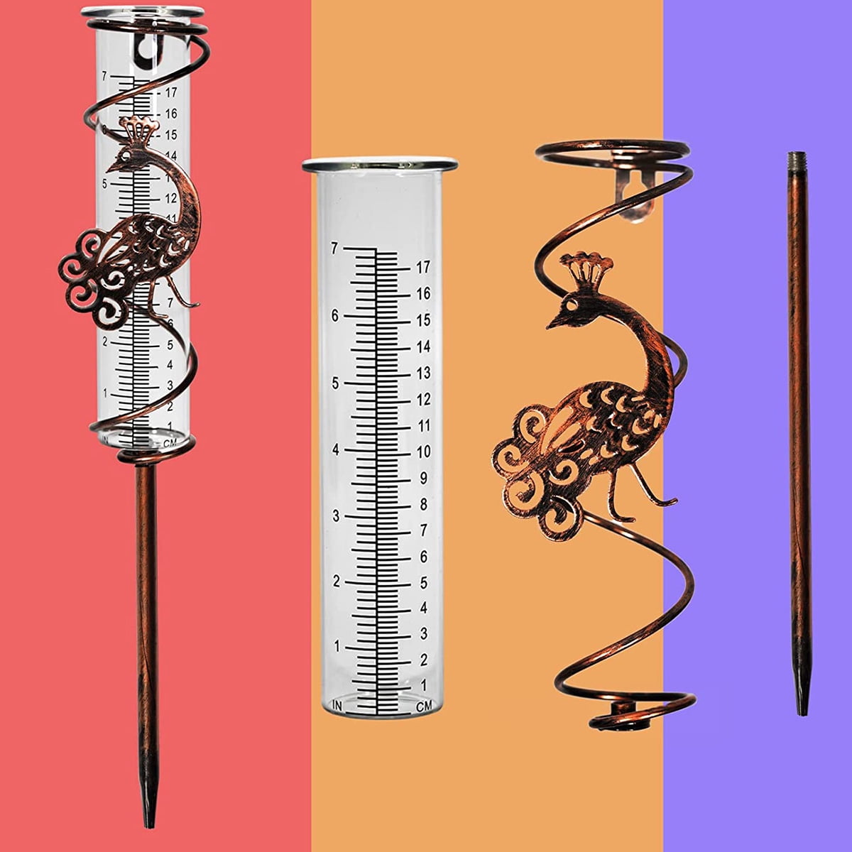 Niyofa 7Inch Capacity Rain Gauge Metal Spiral Rain Gauge with Bird ...